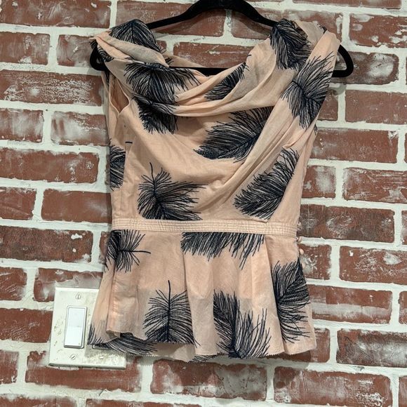 Byron Lars On A Wing Peplum Blouse Feather Print Blouse Size 2 Cotton Womens - Picture 2 of 8